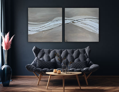 Set of 2 Modern Abstract Original Paintings On Canvas textured ‘Pebbles’  61 x 61cm each