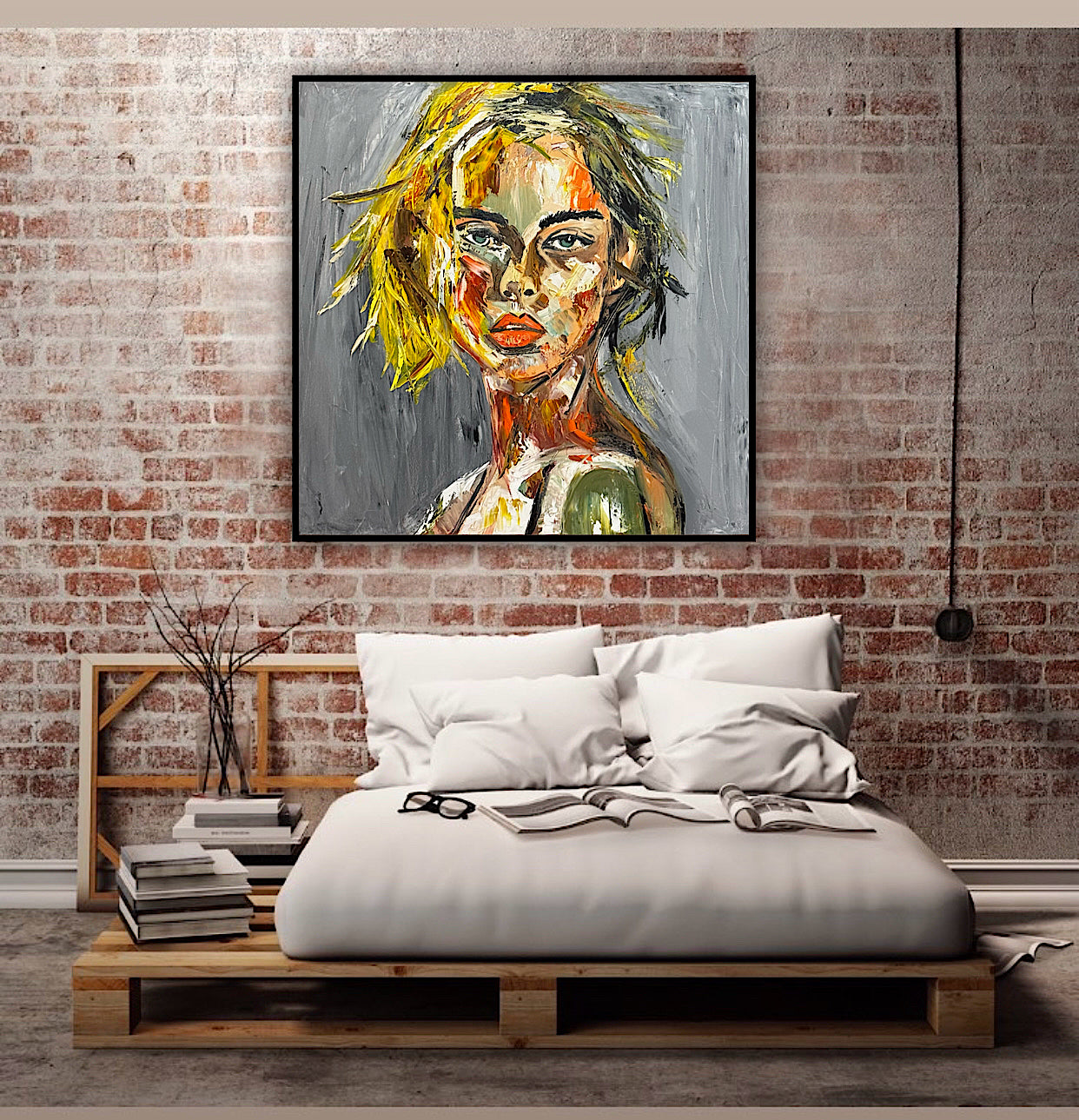 Modern Abstract Original Oil Painting On Canvas Careless Love  Portrait 60x60cm