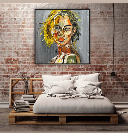Modern Abstract Original Oil Painting On Canvas Careless Love  Portrait 60x60cm