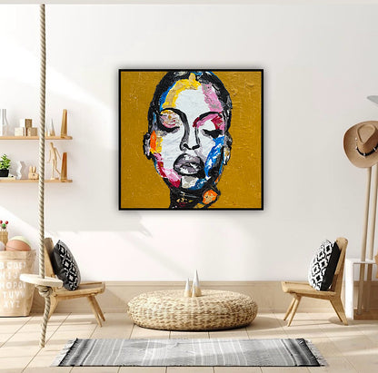 Oka Contemporary Abstract Original Oil Painting 60 x 60cm textured Strong Woman (portrait)