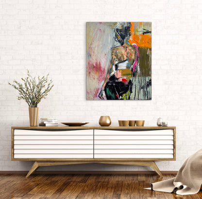 Contemporary Abstract Original Oil Painting On 90 x 76cm canvas Mademoiselle Mid-Departure