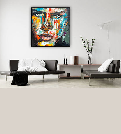 Original Abstract mixed media oil Painting On Canvas 50x50cm male portrait ‘Fernando’ oka