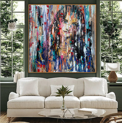 Oka Original Abstract Oil Painting On deep edge Canvas 120 x 120cm ‘Sapphire Eyes’