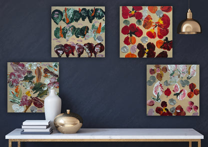 Oka set of 4 Modern Abstract Original Oil Paintings On Canvas Petals 15x15cm each