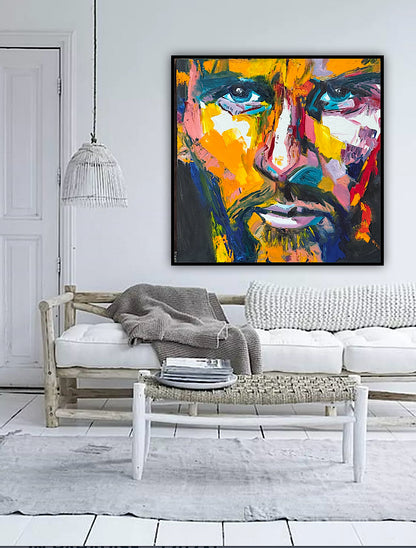 Original Abstract mixed media oil Painting On Canvas 50x50cm male portrait ‘Alejandro’ oka