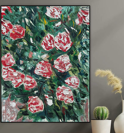 Abstract Impressionist Style Original Oil Painting on canvas 100x76cm Rose Garden