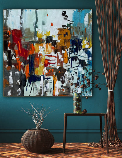 Oka Contemporary Abstract Original Oil Painting 100x100cm canvas Cityscape abstract