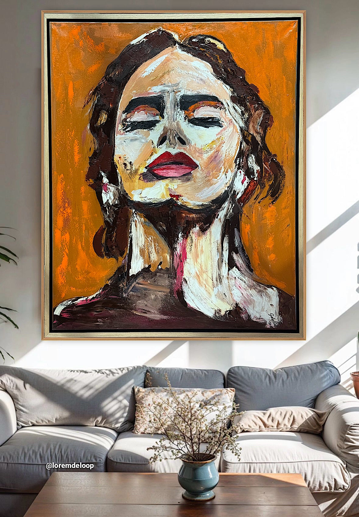 Richter StyLe Abstract Original Oil Painting On Canvas 100x80cm Ember Muse portrait framed in oak