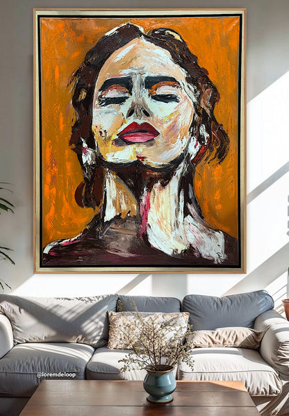 Richter StyLe Abstract Original Oil Painting On Canvas 100x80cm Ember Muse portrait framed in oak