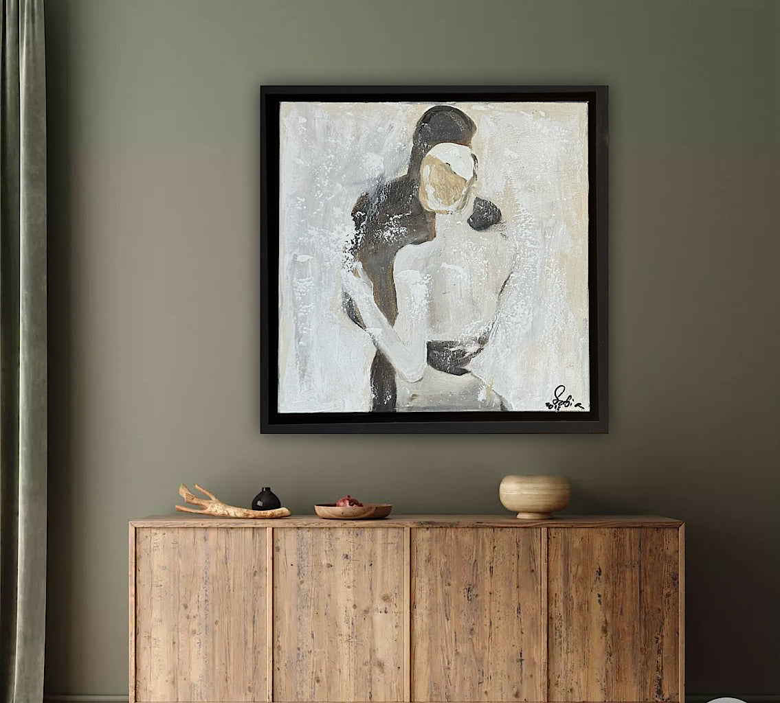 Framed Original Abstract contemporary Oil Painting On Canvas 35x35cm  love dance oka