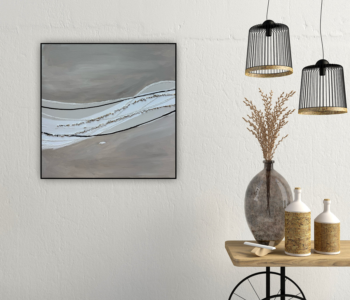Set of 2 Modern Abstract Original Paintings On Canvas textured ‘Pebbles’  61 x 61cm each