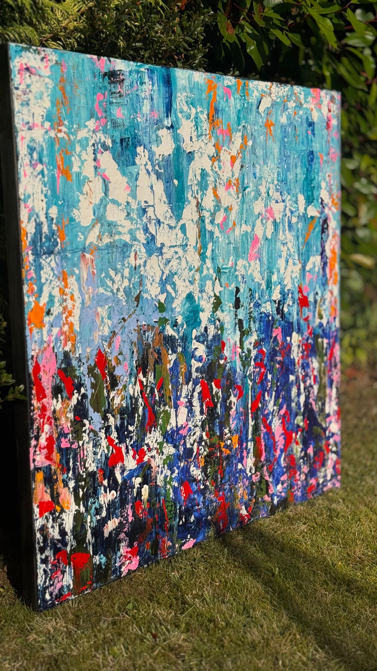 Large Abstract Original Oil Painting On 100 x100cm canvas textured Oka Wild reflections