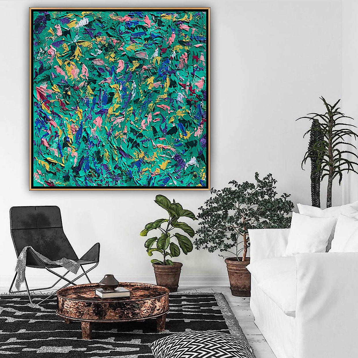 Oka Style Abstract contemporary Oil Painting On Canvas 100 x 100cm Secret Garden