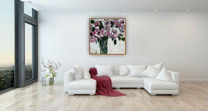 Contemporary Abstract Original Oil Painting On 60x60cm on Canvas Roses in the Vase