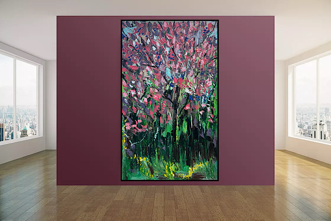 Original Abstract Oil Painting On Canvas 153 x 92cm Magnolia tree Oka