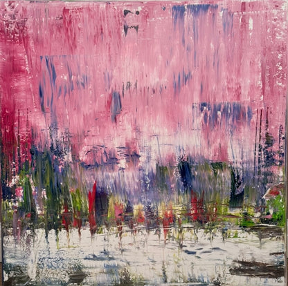 Oka style textured Original modern Abstract Oil Painting On Canvas 80 x 80cm ‘Pink Horizon’