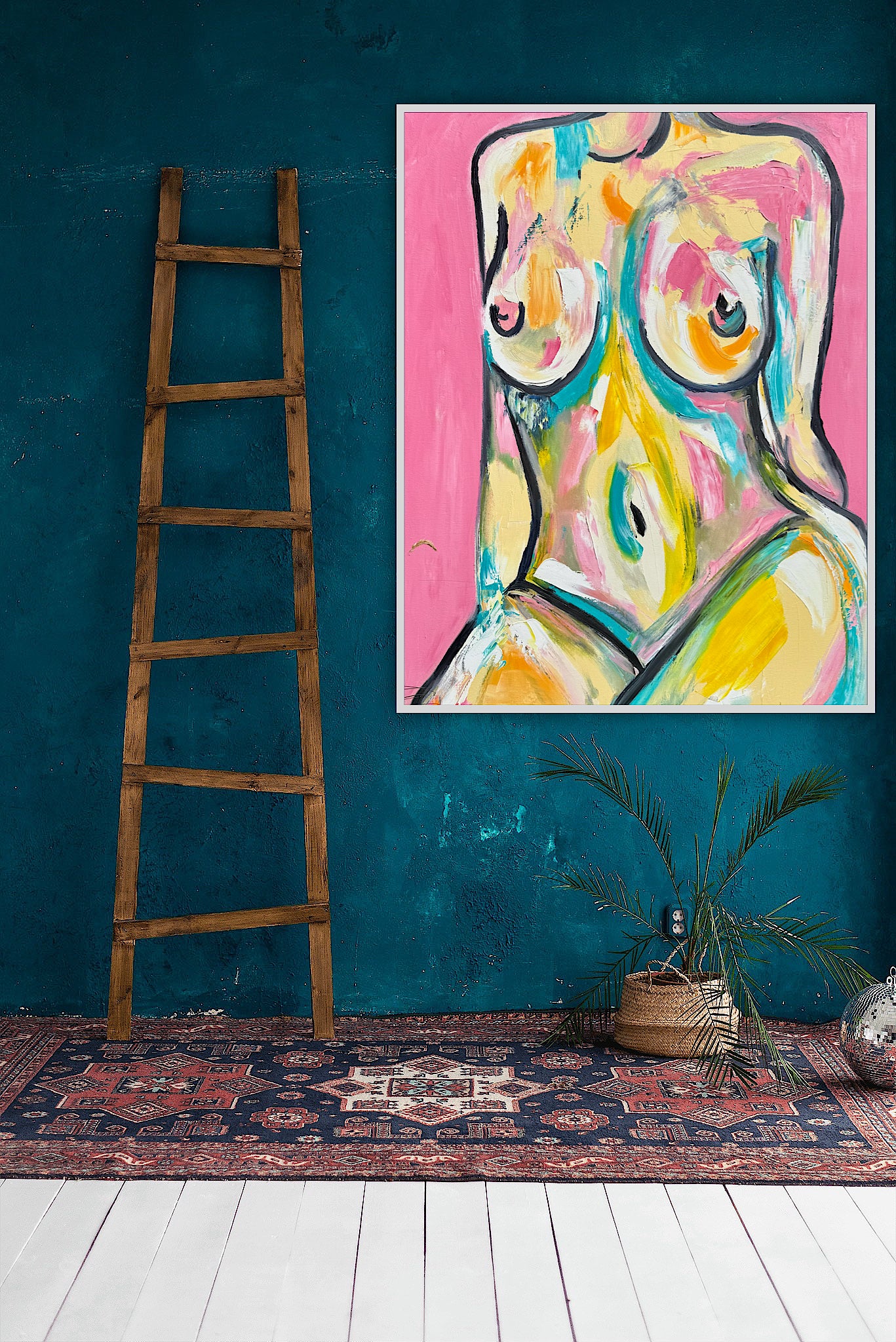Large Abstract Original Oil Painting On 100x80cm canvas Colourful Nude
