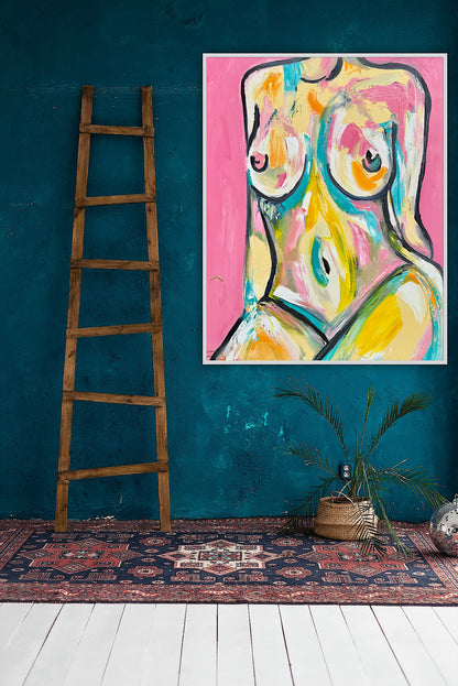 Large Abstract Original Oil Painting On 100x80cm canvas Colourful Nude