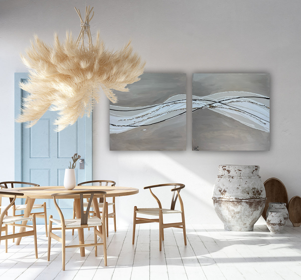 Set of 2 Modern Abstract Original Paintings On Canvas textured ‘Pebbles’  61 x 61cm each