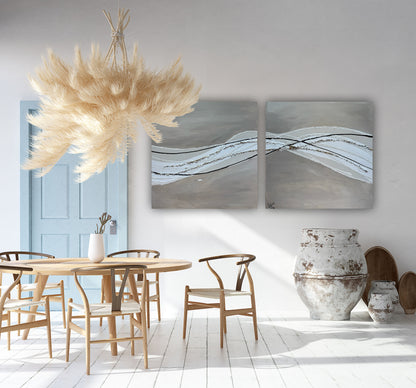 Set of 2 Modern Abstract Original Paintings On Canvas textured ‘Pebbles’  61 x 61cm each