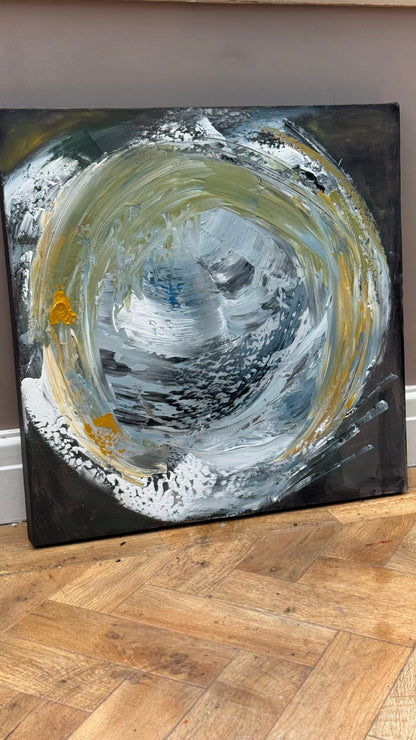 Original Abstract mixed media oil acrylic wax Painting On Canvas 50x50cm Gold & Ash Orbit oka