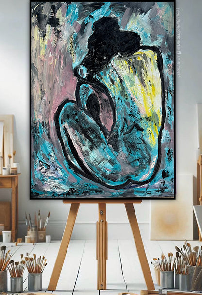 Large Picasso Abstract Style Original Oil Painting 100X76cm Blue Nude available now