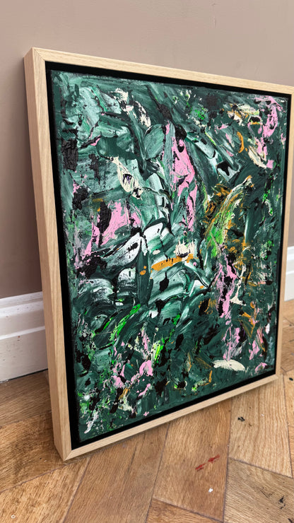 Framed in oak Original Abstract contemporary Oil Painting On Canvas 40x33cm Orchard II Oka
