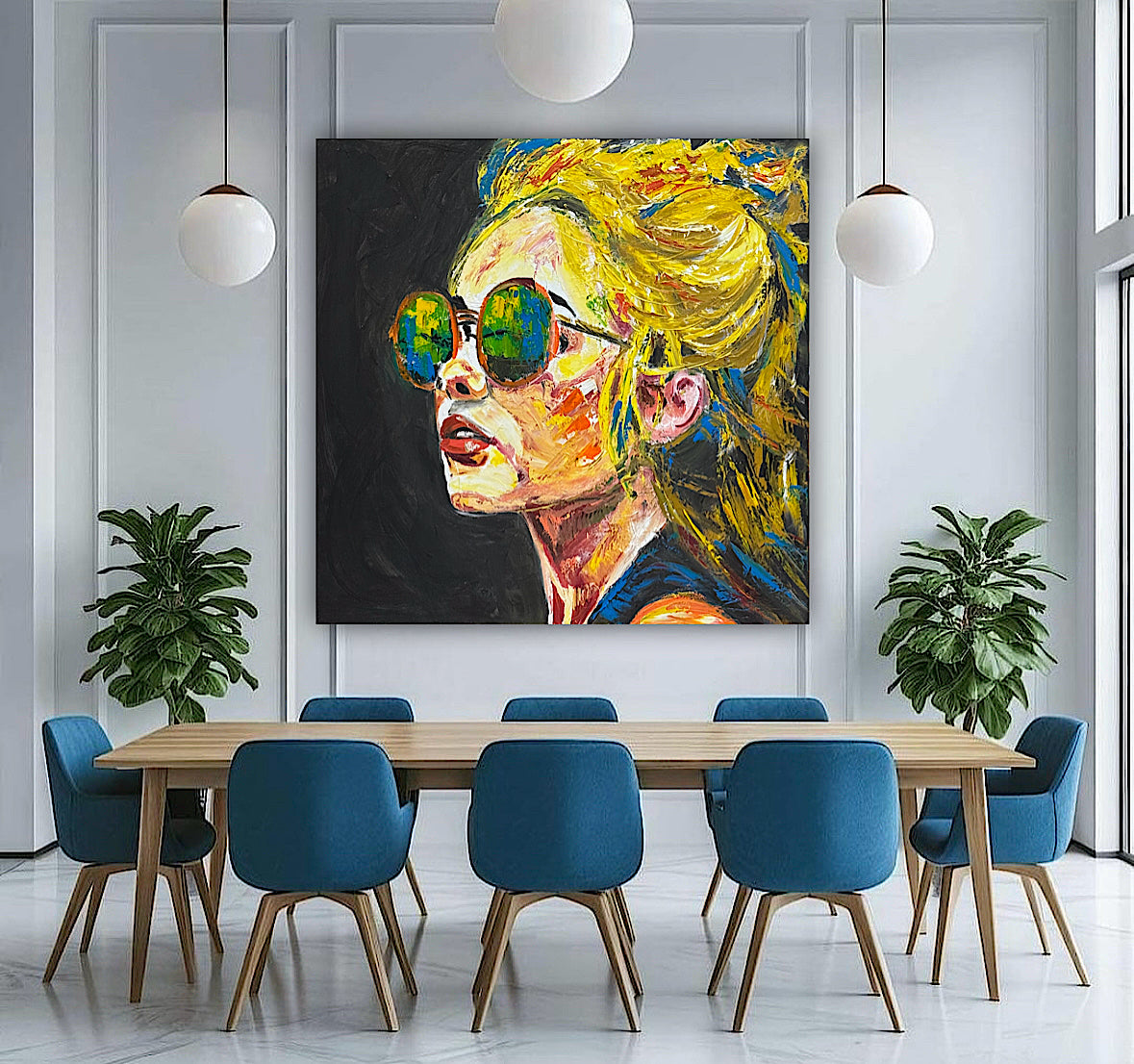 Abstract Original Oil Painting On Canvas 80x80cm Blondie Portrait of Woman textured
