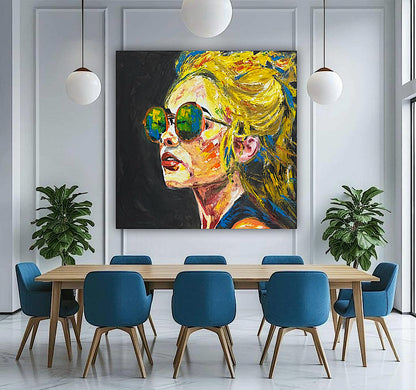 Abstract Original Oil Painting On Canvas 80x80cm Blondie Portrait of Woman textured