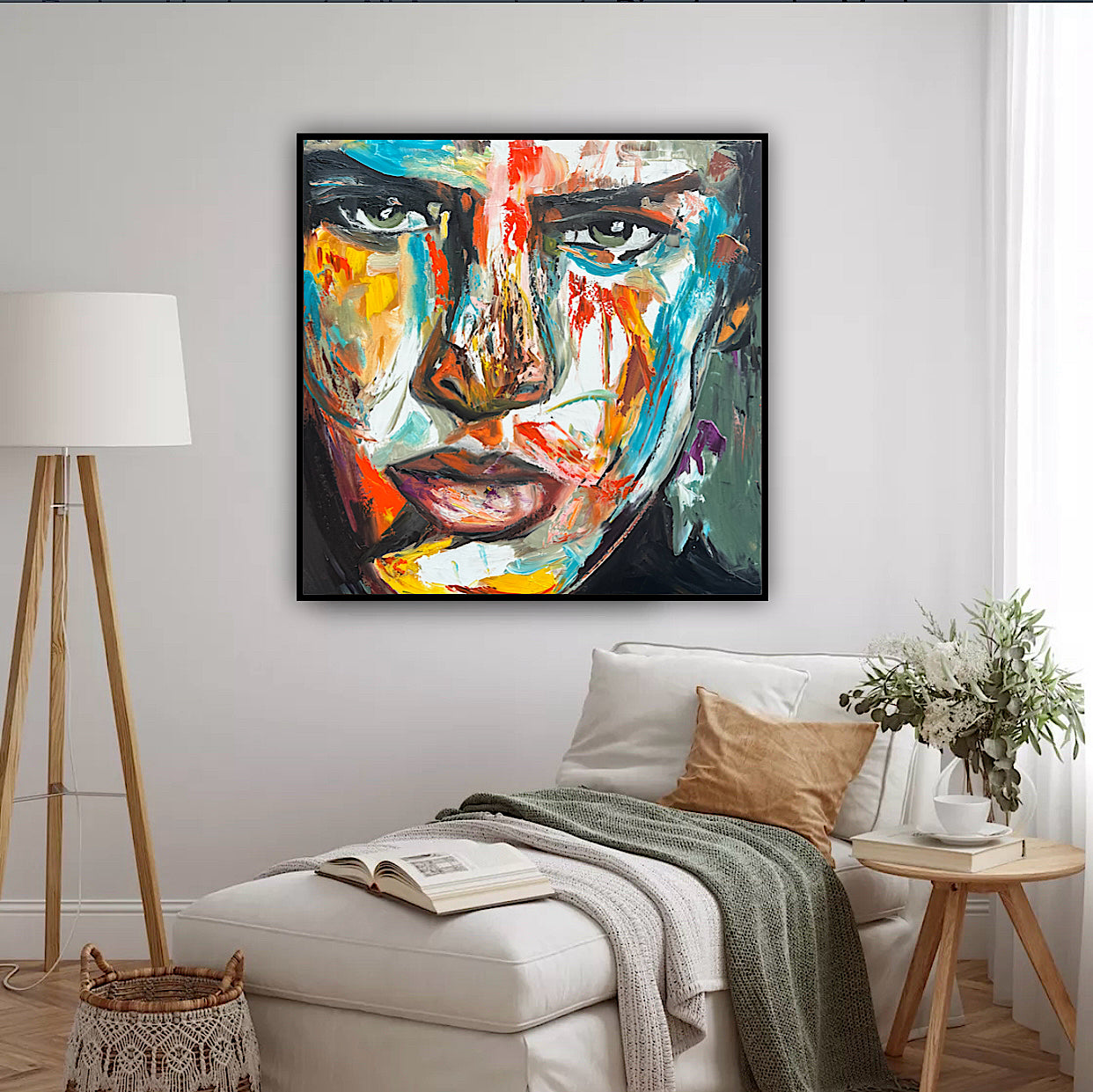 Original Abstract mixed media oil Painting On Canvas 50x50cm male portrait ‘Fernando’ oka