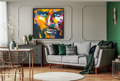 Original Abstract mixed media oil Painting On Canvas 50x50cm male portrait ‘Alejandro’ oka