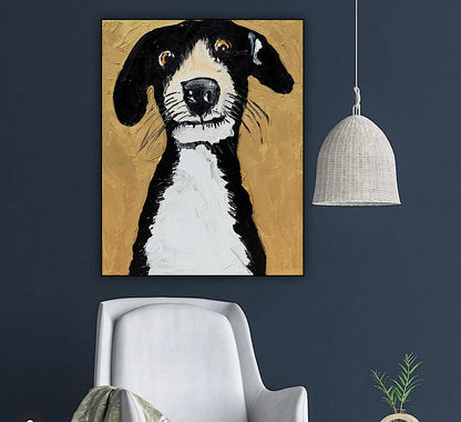 Original Abstract Oil Painting On 50 x 40cm Canvas Gold Background ‘Protector’ Dog