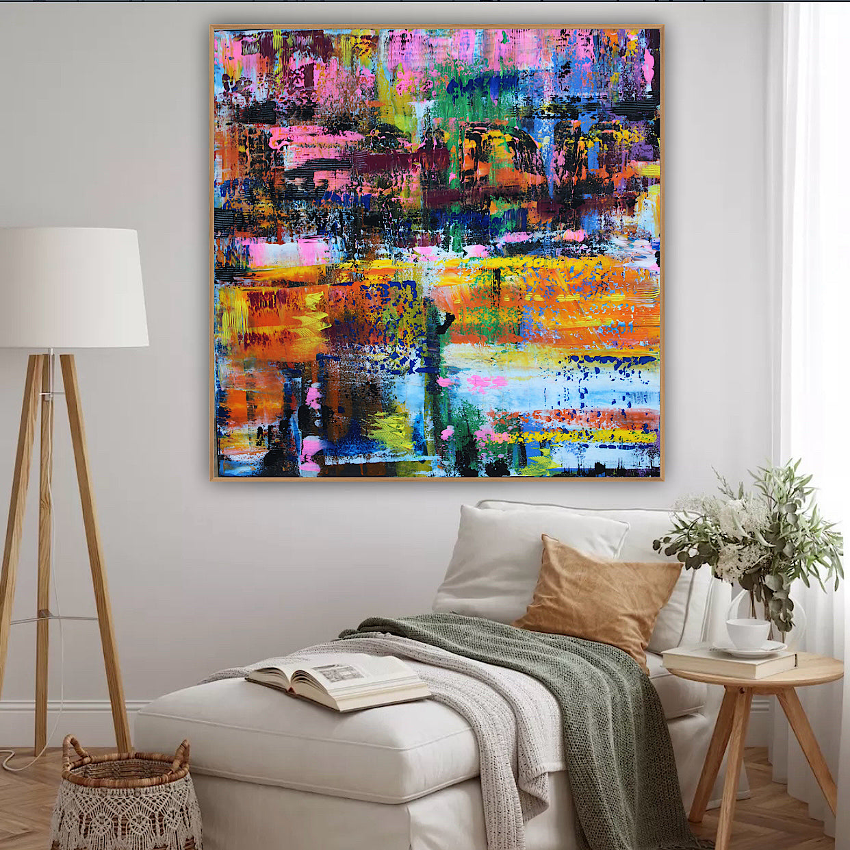 Oka Contemporary Abstract Original Oil Painting On Canvas 80x80cm  “Luminous Echoes”