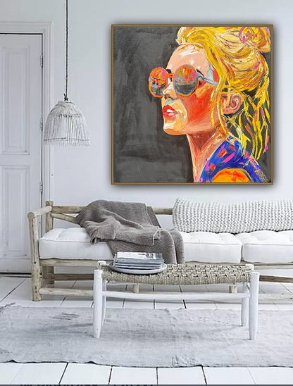 Richter Style Abstract Original Oil Painting On 100 x 100cm canvas Sunshine blondie woman portrait