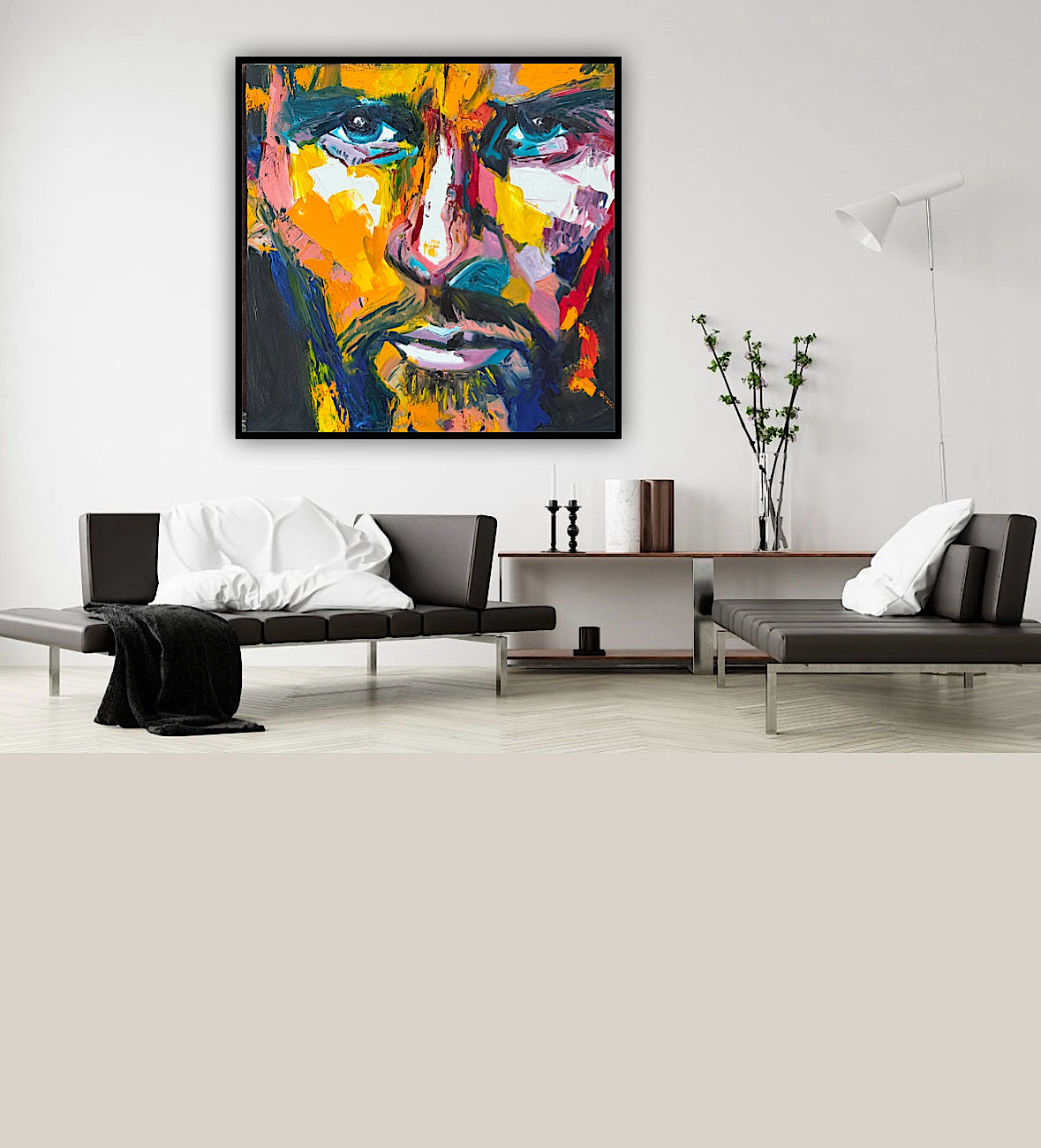 Original Abstract mixed media oil Painting On Canvas 50x50cm male portrait ‘Alejandro’ oka