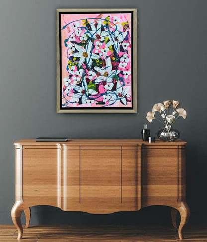 Framed Original Abstract contemporary Oil Painting On Canvas 40 x 30cm white Flowers Oka