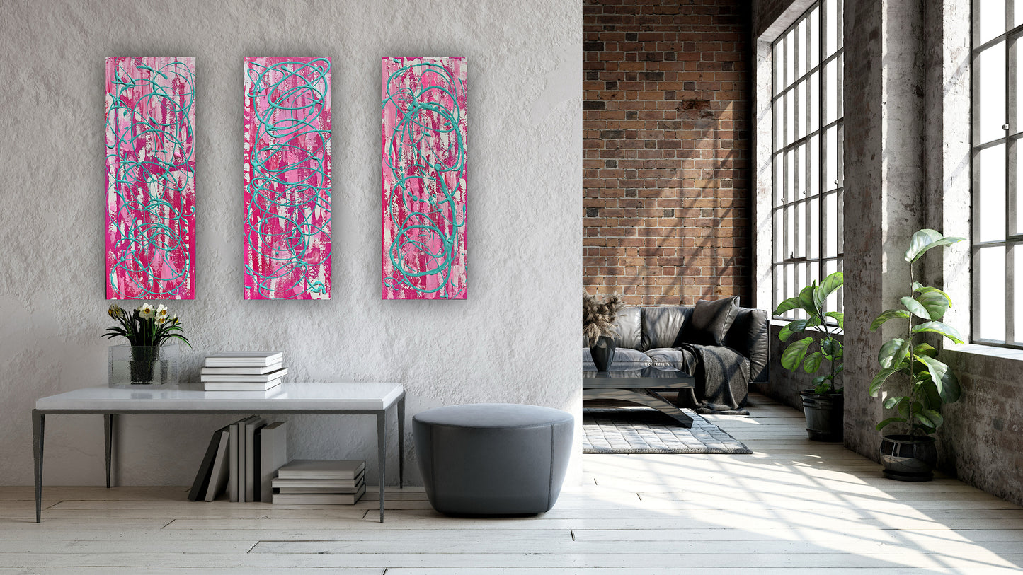 Oka set of 3 Modern Abstract Original Oil Paintings On Canvas ‘’Japan blossom’ 80 x 90 cm overall