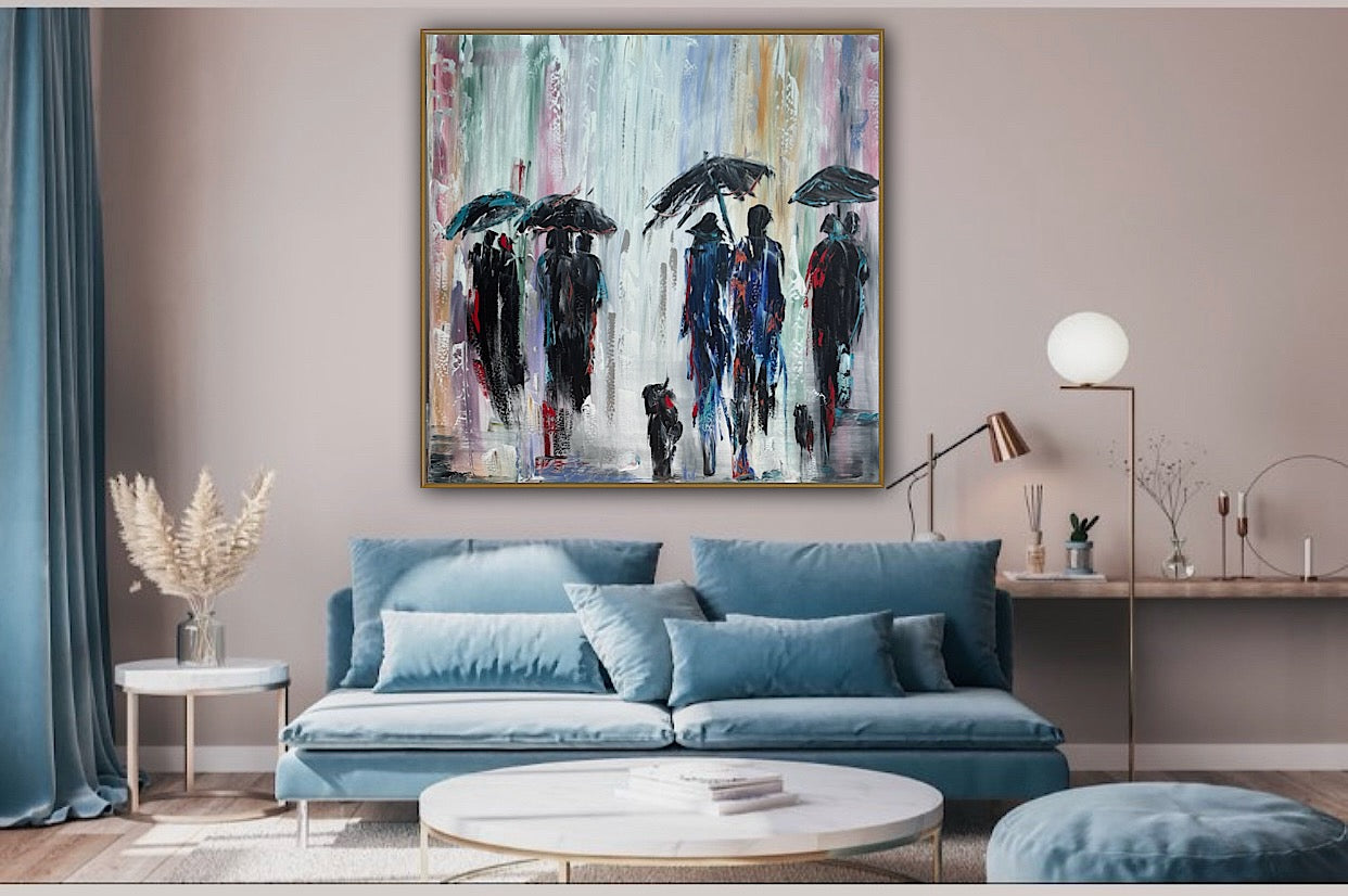 Richter Original Abstract Oil Painting 100x100cm On  4.2cm Canvas London Rain II