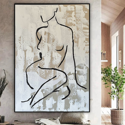 Framed in black Original Abstract contemporary Oil Painting On Canvas 70x50cm Nude textured Oka