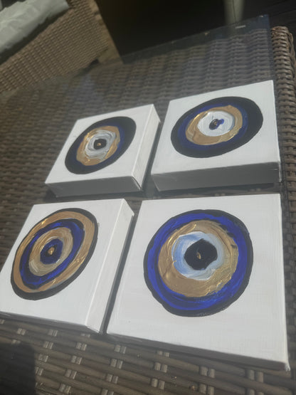 Oka set of 4 Modern Abstract Original Oil Paintings On Canvas ‘Evil Eye’  15x15cm each Nazar