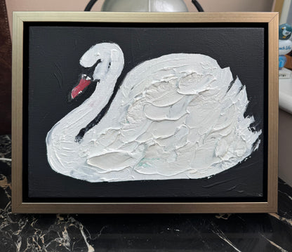 Framed in gold textured Original Contemporary Abstract Oil Painting On Canvas 33x25cm White Swan