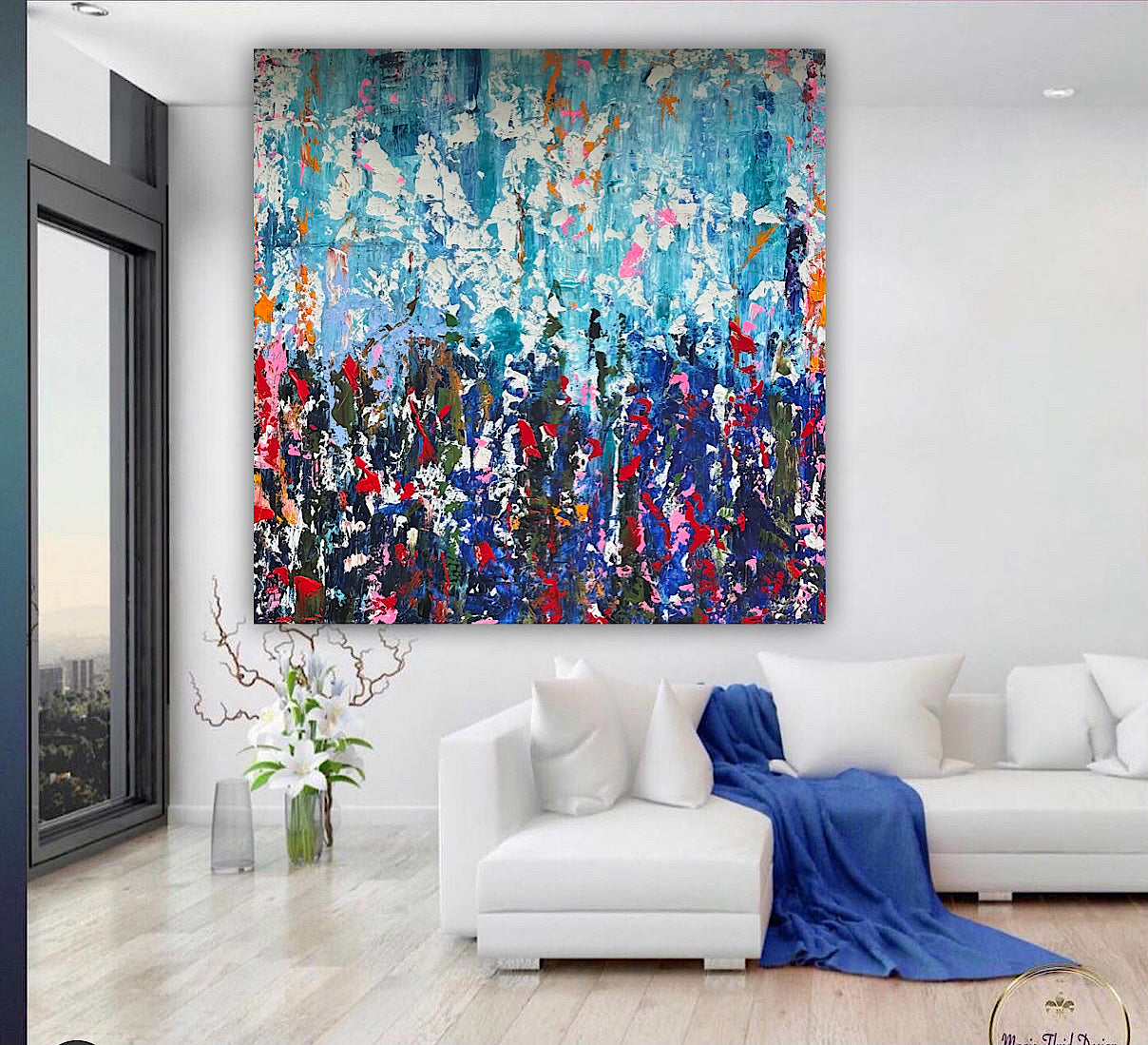 Large Abstract Original Oil Painting On 100 x100cm canvas textured Oka Wild reflections