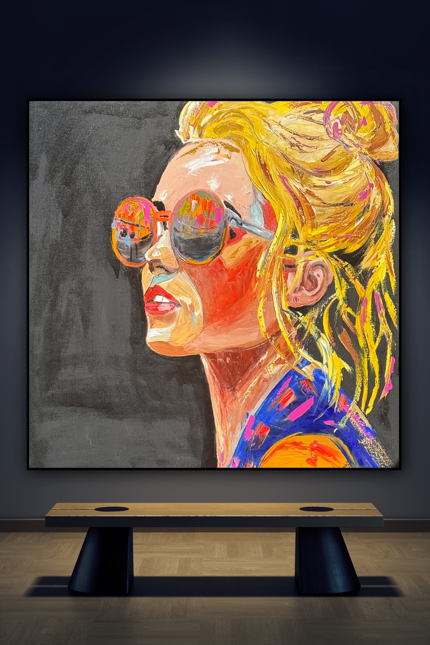 Richter Style Abstract Original Oil Painting On 100 x 100cm canvas Sunshine blondie woman portrait