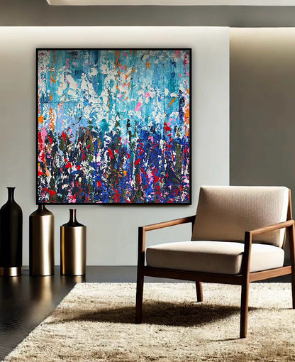 Large Abstract Original Oil Painting On 100 x100cm canvas textured Oka Wild reflections