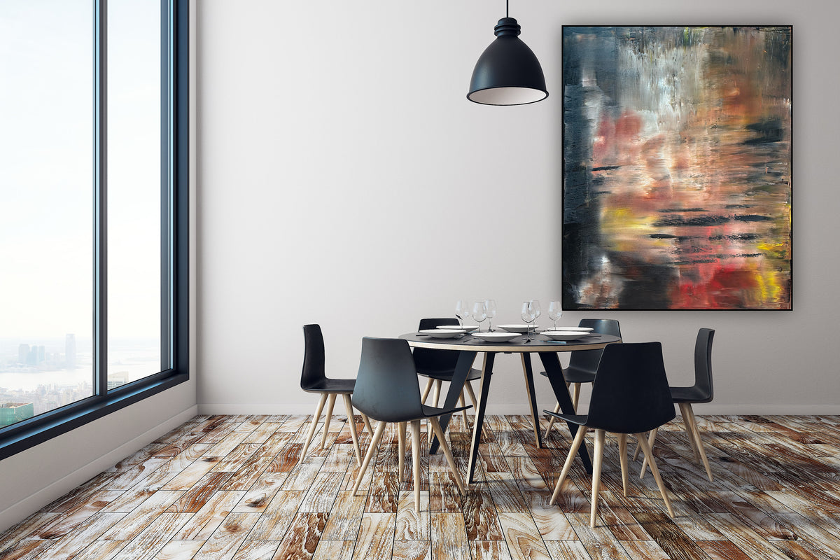 Framed in black Contemporary Abstract Original Oil Painting On  100 x 80cm canvas Molten Light