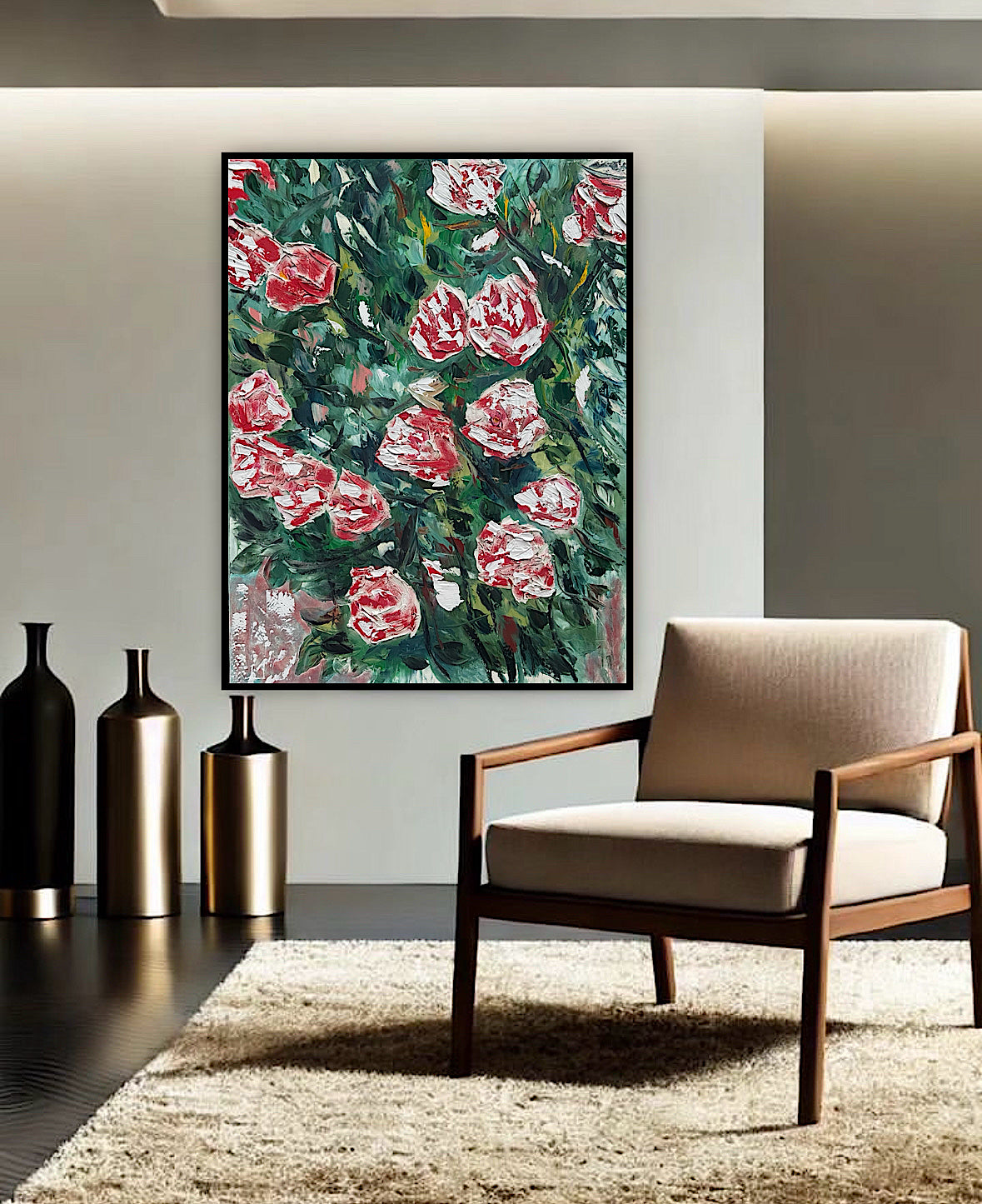 Abstract Impressionist Style Original Oil Painting on canvas 100x76cm Rose Garden