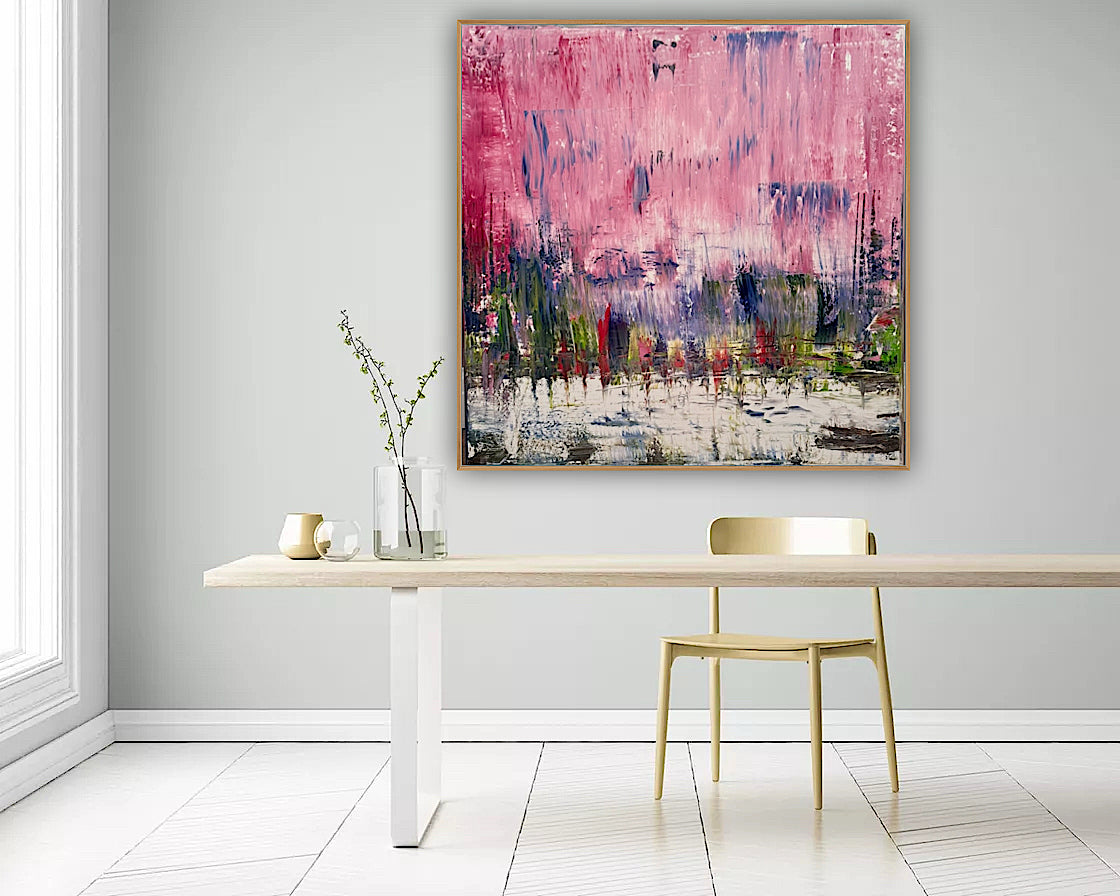 Oka style textured Original modern Abstract Oil Painting On Canvas 80 x 80cm ‘Pink Horizon’