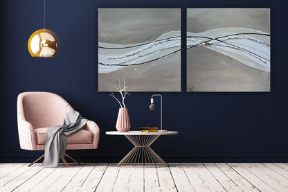 Set of 2 Modern Abstract Original Paintings On Canvas textured ‘Pebbles’  61 x 61cm each