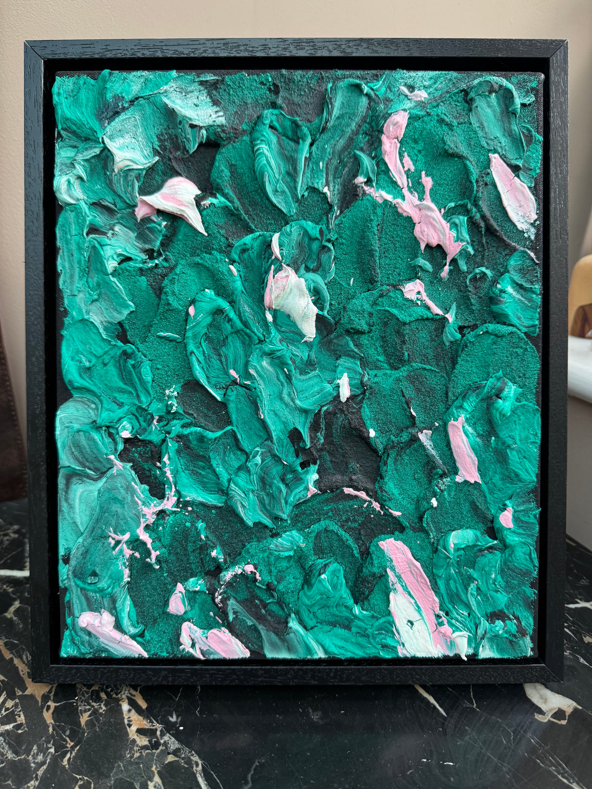 Framed in black textured Original Contemporary Abstract Oil Painting On Canvas 28x33cm Garden Love