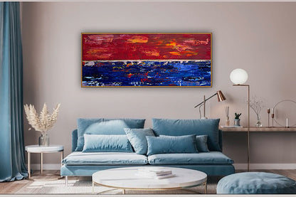 Abstract original Oil Painting On Canvas ‘Orange horizon’ 120cm X 50cm textured landscape